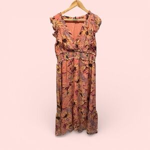 Beautiful fairy floral blush smocked waist silk ruffle dress Paige midi maxi